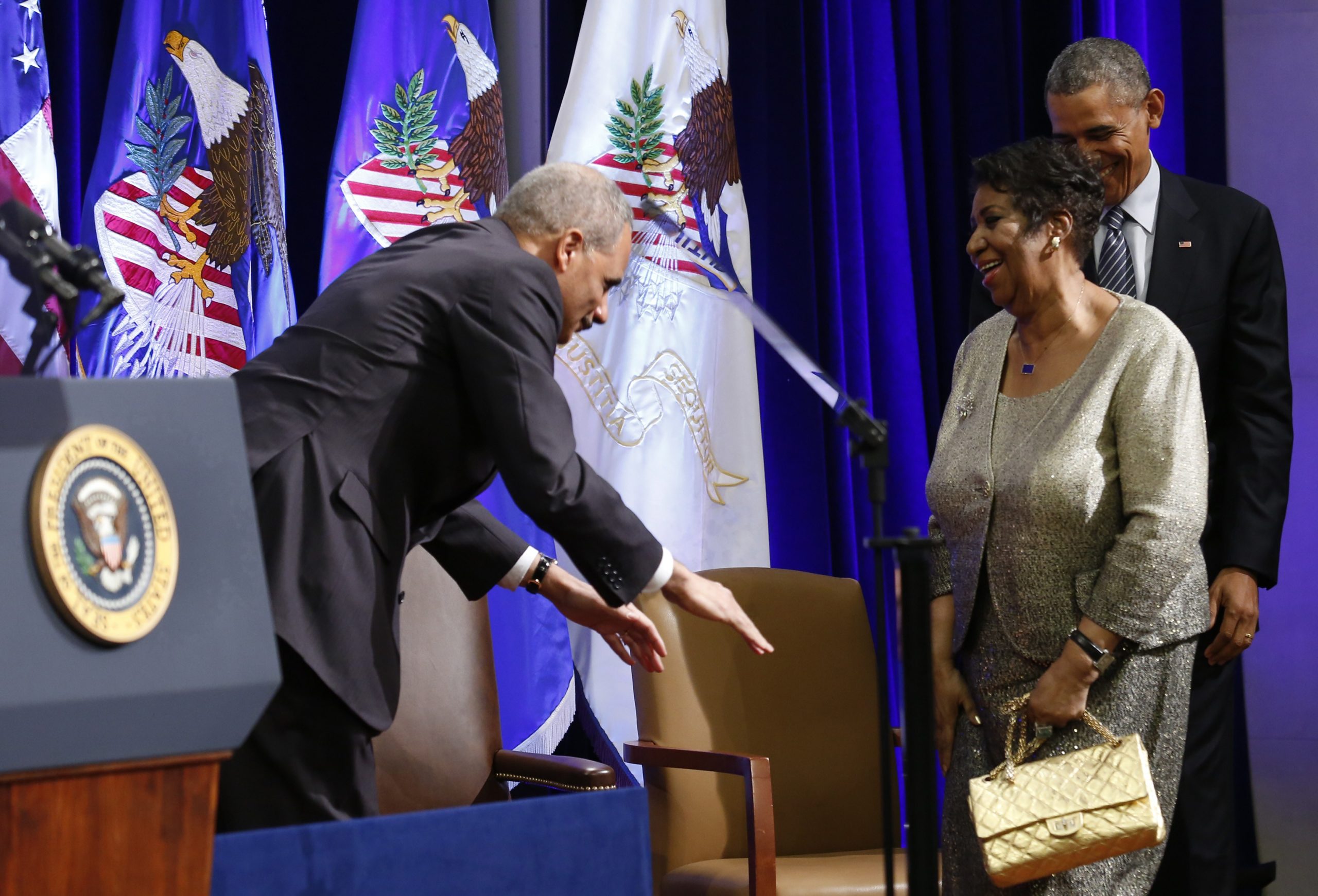 Aretha Franklin Performs at Farewell Ceremony for Attorney General Eric Holder, 2015